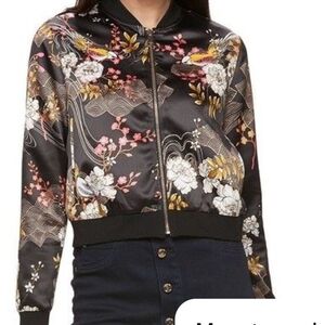 Jennifer Lopez Black Floral Bomber Jacket